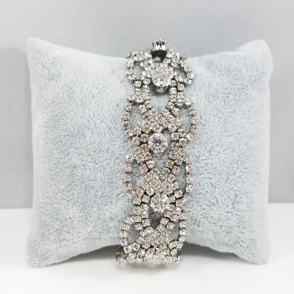 Charming Charlie's Lacy Clear Rhinestone Silver Tone Bracelet, 8 Inches - Picture 1 of 8